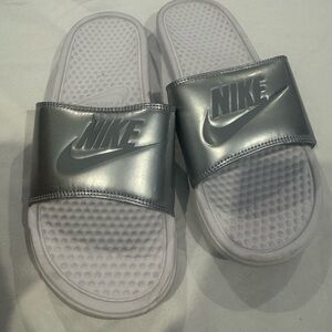 Nike Silver Metallic Slide Sandals